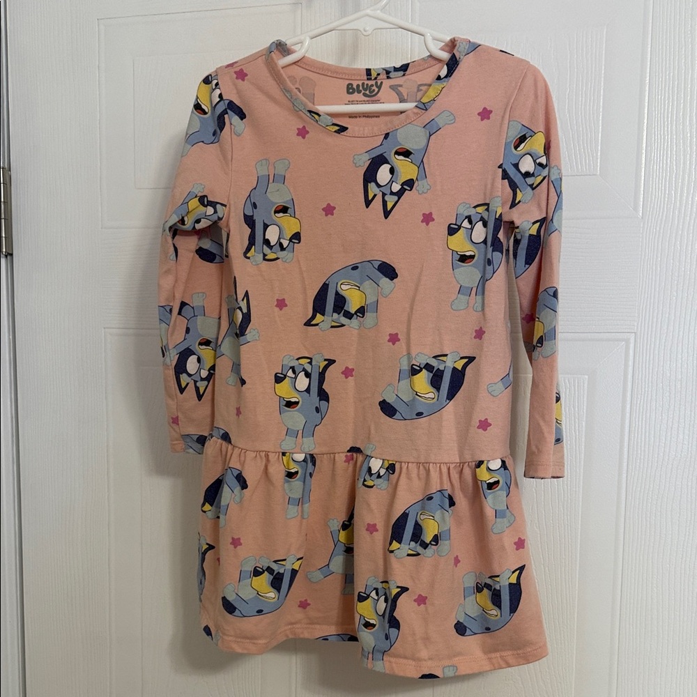 Adorable Bluey Cartoon Print Kids Dress in Pink